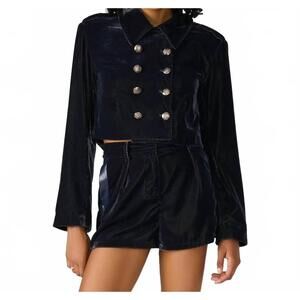 NEW STEVE MADDEN tonia velvet crop double breasted jacket in blue